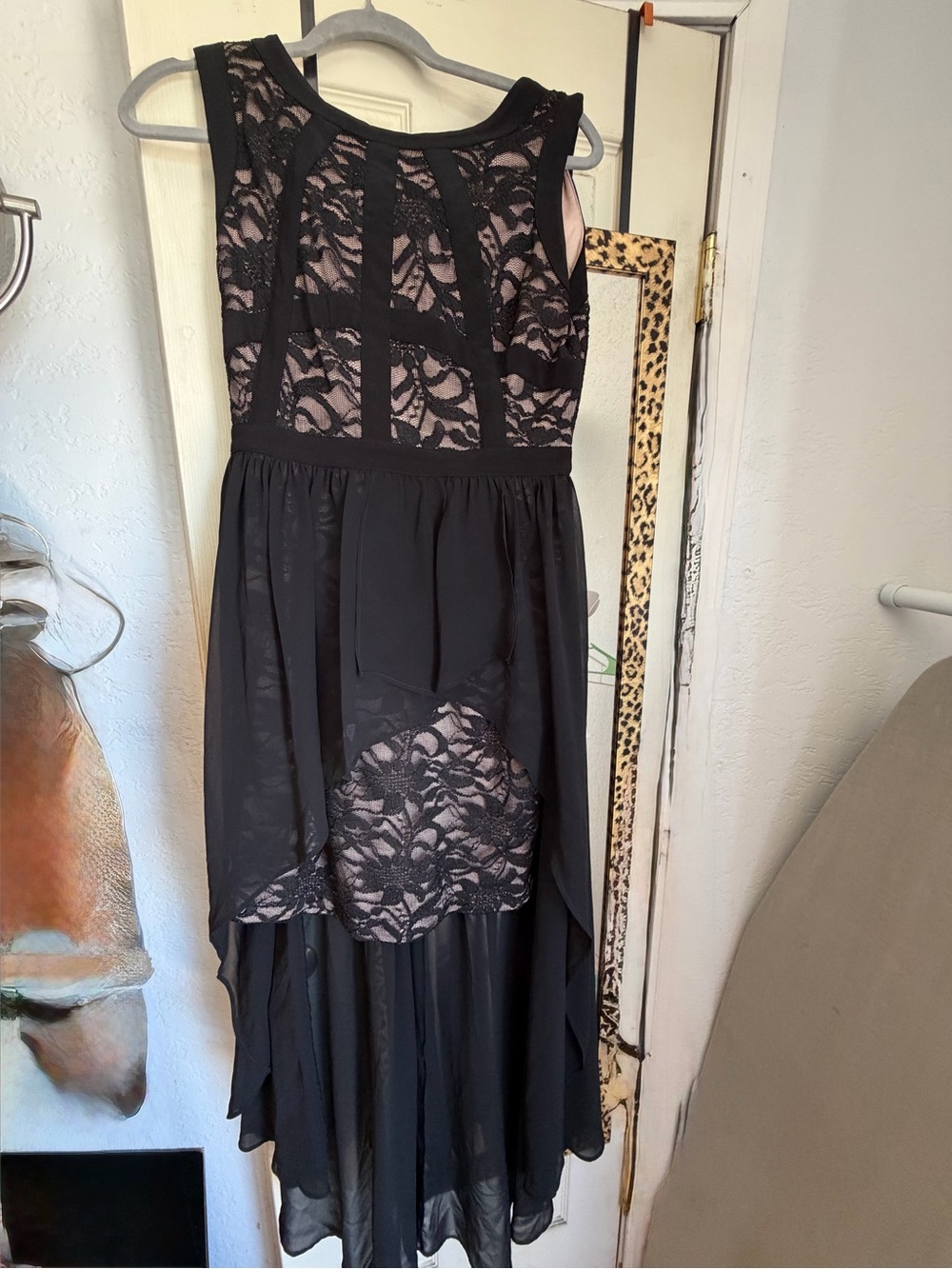 Black Lace Overlay High-Low Dress - Women's